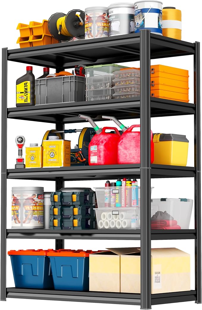 PRESTELION 78" H Garage Shelving 5 Tier Storage Shelves Adjustable Metal Shelving Unit 3500 LBS Heavy Duty Steel Shelf for Kitchen Warehouse Pantry Basement, 78" H x 40" W x 18" D, Black by PRESTELION