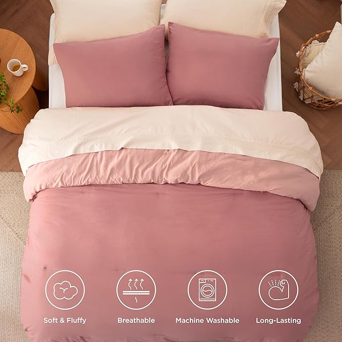 Bedsure Queen Comforter Set, Pink Clay Soft Prewashed Bedding for All Seasons, 3 Pieces GentleSoft™ Bed Set, 1 Lightweight Comforter (90"x90") and 2 Pillowcases (20"x26")