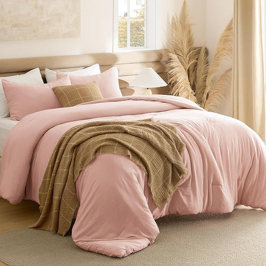Bedsure Full Comforter Set, Blush Pink Soft Prewashed Bedding for All Seasons, 3 Pieces GentleSoft™ Bed Set, 1 Lightweight Comforter (82"x86") and 2 Pillowcases (20"x26")
