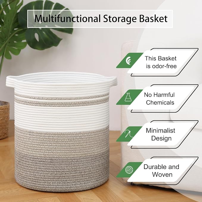OIAHOMY 58L Laundry Baskets-Laundry Hamper, Storage Basket with Handles, Decorative Basket for Living room, Woven Storage Basket for Toys Bin, Pillows, Blankets, Clothes-18x16in-Gradient Brown - Image 5