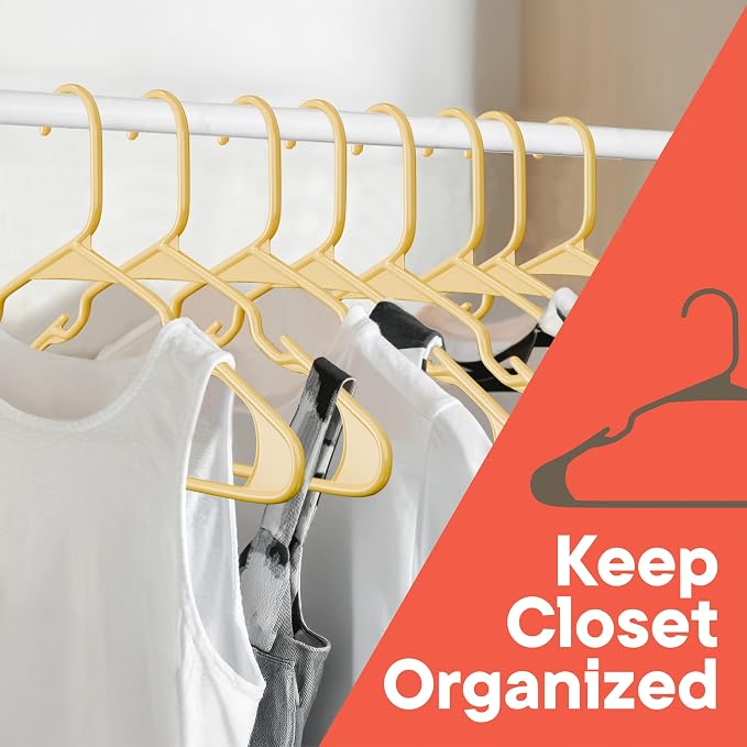 Plastic Clothes Hangers – Heavy Duty Hanger Set, for Organizing Clothes, Dresses, and Coat, Holds Up to 5 lbs, Space-Saving Hangers with Non-Slip Shoulder Grooves, Pack of 30, Yellow - Image 4