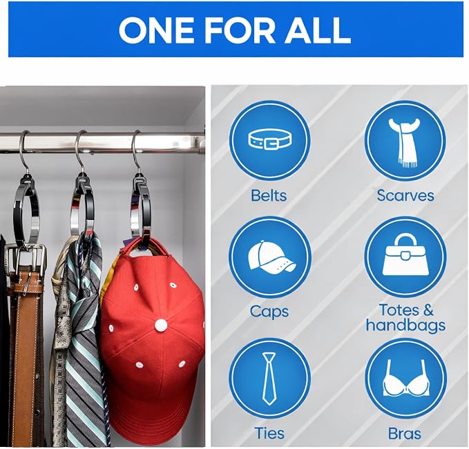 Rolly Hanger® Closet Space Saver – Premium Rotating Aluminum Organizer for Belts, Ties, Hats & Handbags – Heavy Duty 360° Swivel – Declutter & Maximize Storage (1 Pack) - Image 10