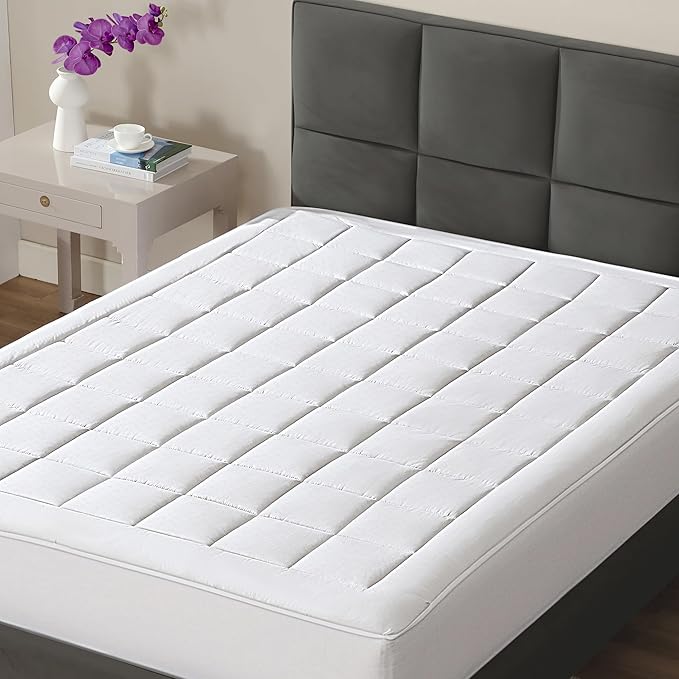 CirclesHome Full XL Size Mattress Pad Pillow Top - 100% Cotton Top Ultra - Plush Down Alternative Mattress Protector - 200 Thread Count - Stretches from 14-16 inches for Snug Fit