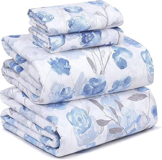 RUVANTI 100% Cotton Sheets – California King Percale Bedding, Cooling & Breathable Floral Design, Durable with a Crisp, Soft & Comfortable Feel, 14" Deep Pocket, 4-Piece Set, Monotones
