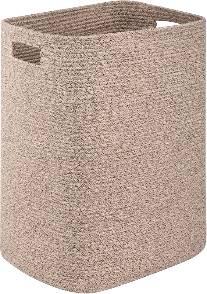 OIAHOMY Laundry Hamper, Rectangle Cotton Laundry Basket with Handles, Large Blanket Basket for Living room, Woven Decorative Storage for Toys,Clothes,Pillows-16x13x22in-Brown variegated - Image 8