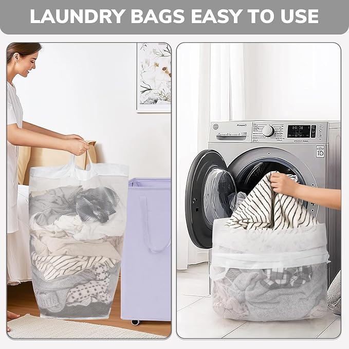 Goodpick Laundry Basket with Wheels 2-Pack, 75L Collapsible Laundry Baskets with Removable Wash Bag, Clothes Laundry Hamper on Wheels, Light Purple - Image 5