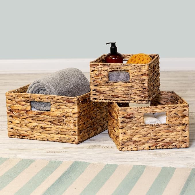 Honey-Can-Do Banana Leaf Storage Baskets –Water Hyacinth Woven Basket, Decorative Baskets for Shelves, Basket for Gifts, Closet, Pantry, and Home Organization, Set of 3, Multi-Size - Image 2