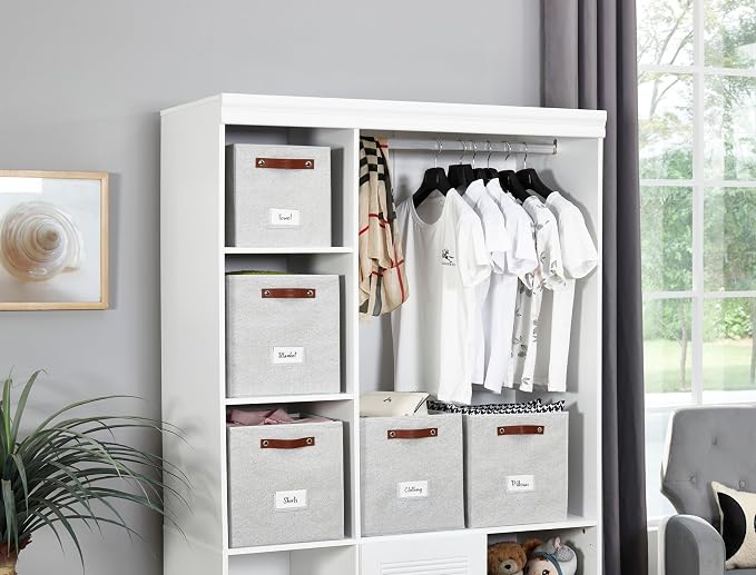 DECOMOMO Storage Baskets, 13x15x13 Storage Cube Bins with Labels for Organizing Shelves (Kallax / 4pcs, Light Grey) - Image 2