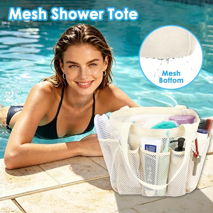 Fammart Mesh Shower Caddy Portable for College Dorm Room Essentials, 8-Pocket Large Shower Basket Tote Bag with 2 Handles for Toiletry, Bathroom, Beach, Camp, Gym - Image 3