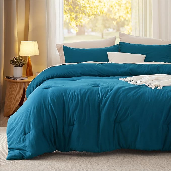 Bedsure Twin/Twin XL Comforter Set, Teal Soft Prewashed Bedding for All Seasons, 2 Pieces GentleSoft™ Bed Set, 1 Lightweight Comforter (68"x88") and 1 Pillowcase (20"x26")