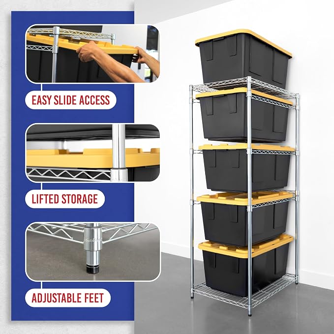 SafeRacks Tote Rack WS-BR27-5-Tier Steel, NSF Certified, Garage Bin Storage - 31 x 23 x 68 in, 1 Pack - Image 4