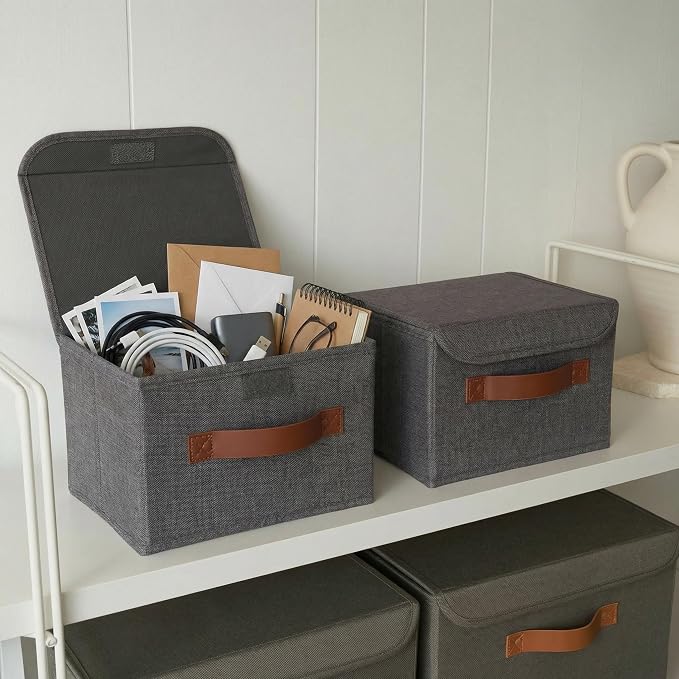 Decorative Linen Storage Boxes with Lids - Spacious Set of 2 Organizer Bins for Your Home Decor - The Perfect Small Container to Safely Store Photos, Documents and Memory Box Keepsakes in Style - Image 7