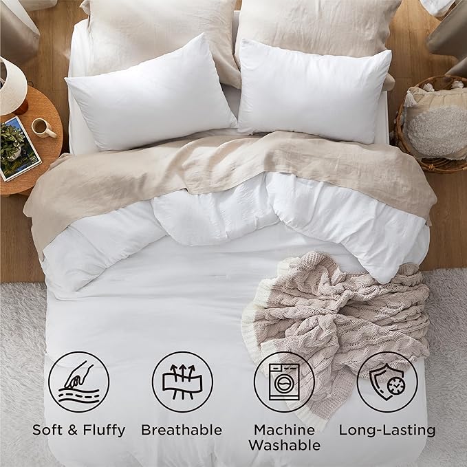 Bedsure Queen Comforter Set, White Soft Prewashed Bedding for All Seasons, 3 Pieces GentleSoft™ Bed Set, 1 Lightweight Comforter (90"x90") and 2 Pillowcases (20"x26")