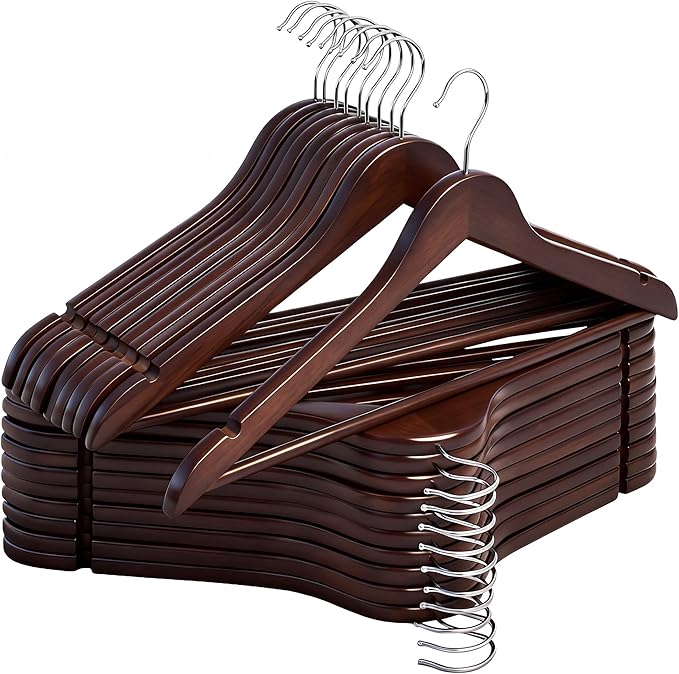 StorageWorks Wooden Hangers 20 Pack, Wood Coat Hangers for Closet, Heavy Duty Clothes Hangers for Suits, Shirts, Pants, Jackets, Walnut Color by StorageWorks