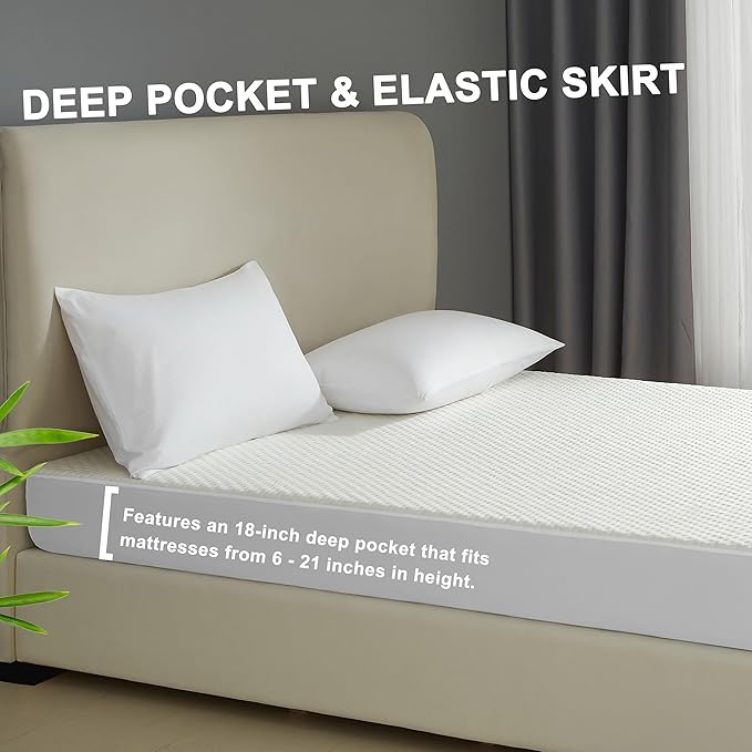 Full Size Mattress Protector, 100% Waterproof & Breathable Rayon derived from Bamboo, 3D Air Fabric Cooling Viscose Bed Cover, Noiseless 18-21" Deep Pocket