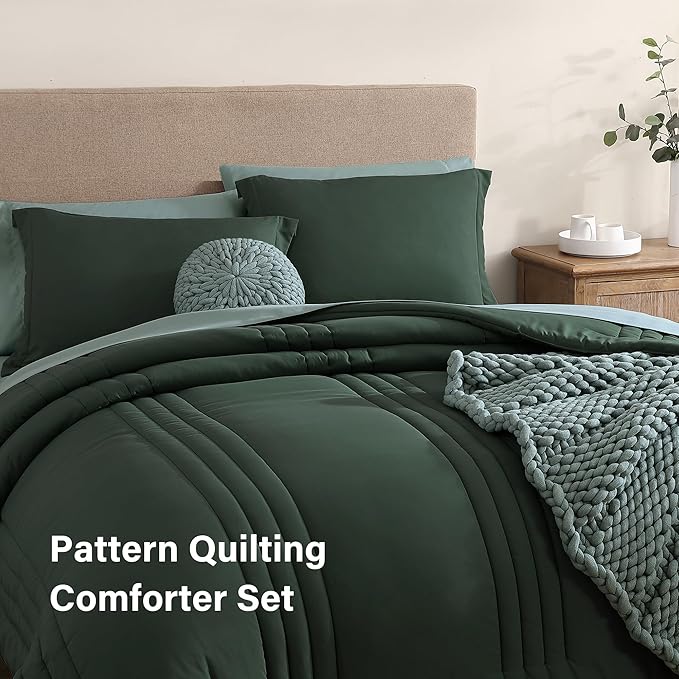 Monbix Queen Comforter Set - 7 Pieces Deep Forest Bed in a Bag Queen Bedding Sets with Comforters, All Seasons Comforter Bed Set with Sheets, Pillowcases & Shams