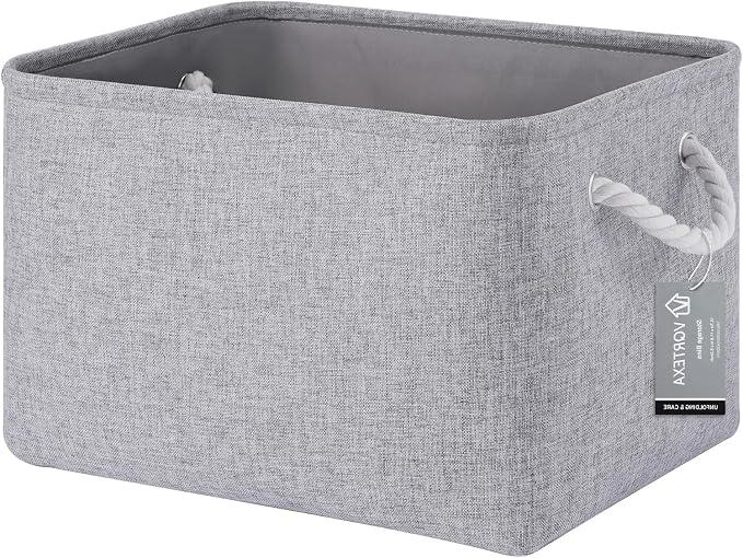 Large Storage Baskets- 15x11x10 inch Storage Bins for Shelves and Closet Organizing, Foldable Fabric Bin for Home Organization Clothes and Laundry (1-Pack, Gray) by VQRTEXAStorageBasket