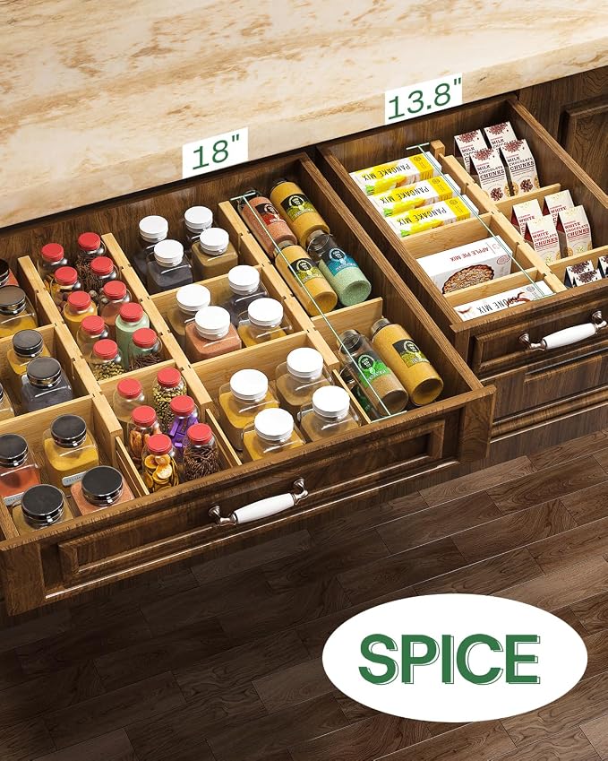 kiplant Kitchen Drawer Dividers - Adjustable Drawer Organizer for Clothes, Kitchen, Closet & Office - 8 Pack with Inserts, 13.8-18.8 Inches, Non-Slip Silicone Ends - Image 4