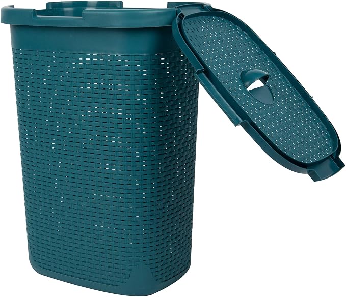 Mind Reader Slim Laundry Hamper with Lid, 60L Tall Clothes Basket, Narrow Tapered Design for Bathrooms, Closets and Laundry Rooms, Plastic, Blue - Image 5