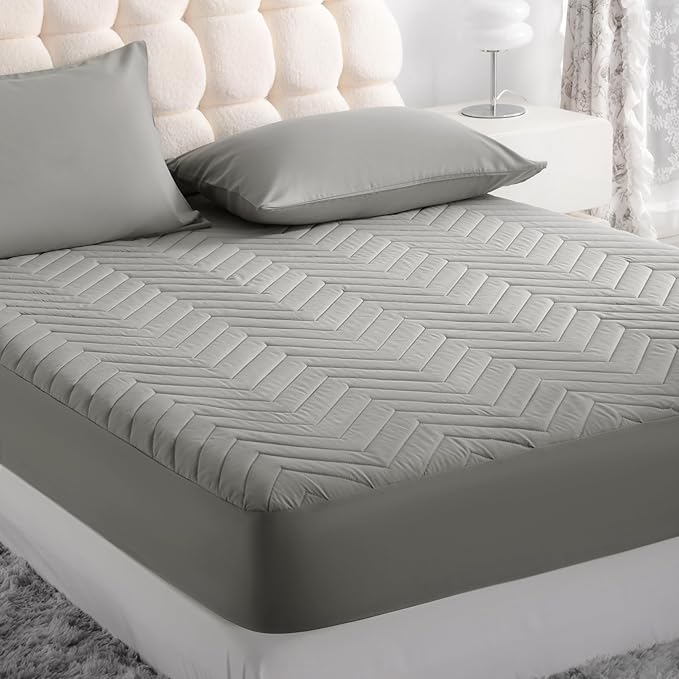 Quilted Waterproof Mattress Protector - Twin XL Size 15" Deep Pocket Fitted Sheet, Ultra-Soft Breathable and Machine Washable Mattress Pad Cover - Smoke Grey