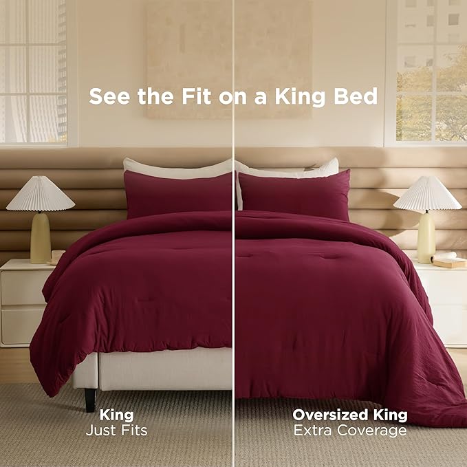 Bedsure California King Comforter Set, Dark Red Soft Prewashed Bedding for All Seasons, 3 Pieces GentleSoft™ Bed Set, 1 Lightweight Comforter (104"x96") and 2 Pillowcases (20"x36")