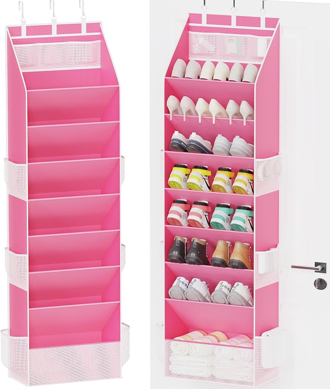 Criusia Shoe Storage, Over the Door Shoe Organizer, Hanging Closet Shoe Storage with Large Deep Pockets, Fits 16–24 Pairs of Sneakers, Sandals, Boots, Pink by Criusia