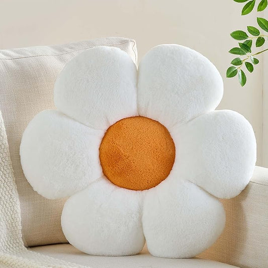 CANGHI Flower Pillow White 15.74 inch Flower Shaped Throw Pillows Daisy Plush Pillow Floor Pillows Seat Cushion Cute Aesthetic Decorative Throw Pillows for Bed Home Sofa Chair Couch Decor