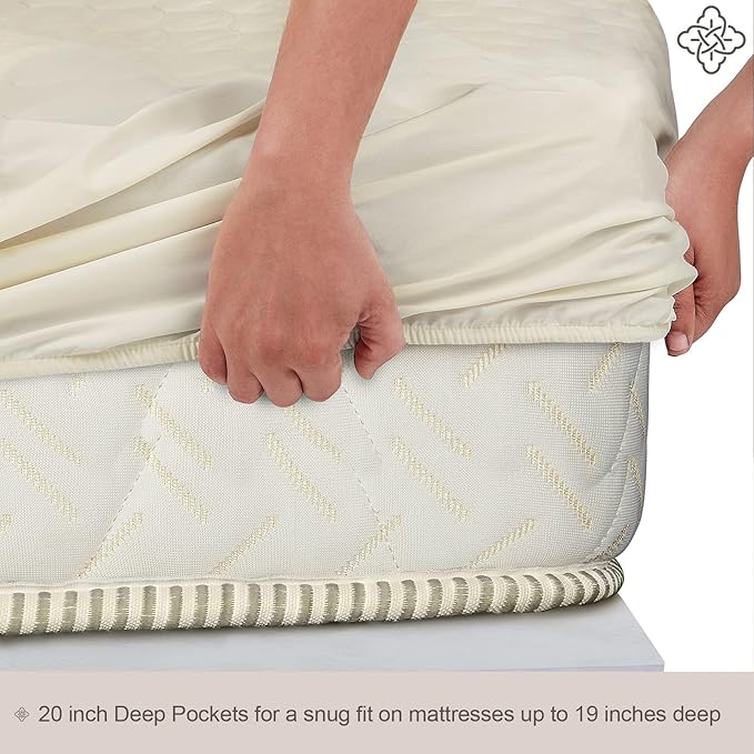 Bioweaves 100% Organic Cotton Mattress Pad Cover, GOTS Certified Cooling Quilted Fitted Mattress Topper & Protector with Soft Cotton Wadding - 20 Inch Deep Pocket, Twin XL
