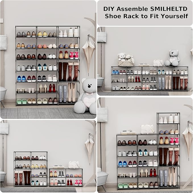 SMILHELTD Large Shoe Rack Shoe Storage Organizer for Entryway Heavy Duty Free Standing Shelves Space Saving for Sneakers Hallway Garage Organization (3 Row 8 Tier) - Image 4
