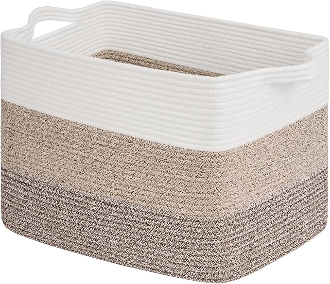 Goodpick Large Storage Basket, 18"x14"x12" Cotton Rope Organizer for Blankets, Toy Baskets Storage Kids, Rectangle Woven Basket for Living Room, Bedroom, Gradient Brown by Goodpick