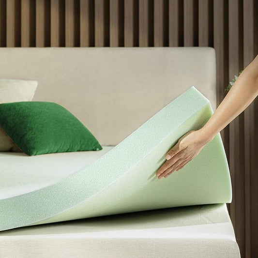 ZINUS 3 Inch Green Tea Memory Foam Mattress Topper, Pressure-Relieving Layer, Ideal for Back Pain Relief, Compact WONDERBOX Packaging, CertiPUR-US Certified, Short Queen