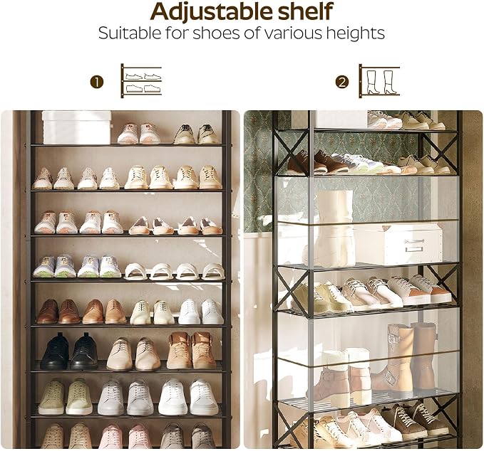 YATINEY 8 Tier Shoe Rack, Large Capacity Shoe Storage Organizer Holds 32 Pairs, Sturdy and Stable, for Entryway, Hallway, Closet, Dorm Room, Charcoal and Black SS08BC - Image 6