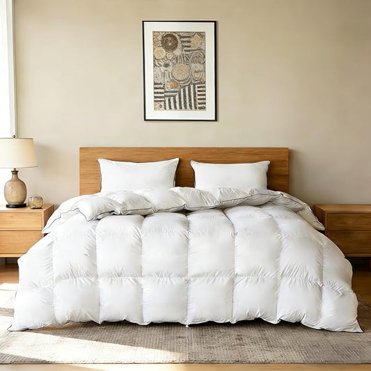 Feather Down Fiber Comforter Twin Size,Premium Ultra-Soft Breathable Comforter High Fill Power Grey Duvet Insert,All Season Hotel Luxury Bedding Comforters (White/All Season, Oversized King)