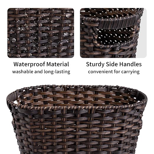 GRANNY SAYS Wicker Trash Can, Bathroom Trash Can with Handles, Wicker Waste Basket for Bathroom, Waste Basket for Bedroom, Decorative Wicker Wastebasket, 19 Liters/5 Gallons, 1-Pack Dark Brown - Image 6