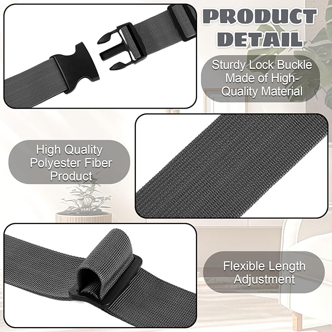 6 Pcs Mattress Topper Straps Adjustable with Buckles for Storaging and Moving Memory Foam Mattress Dark Grey (60''x2'')