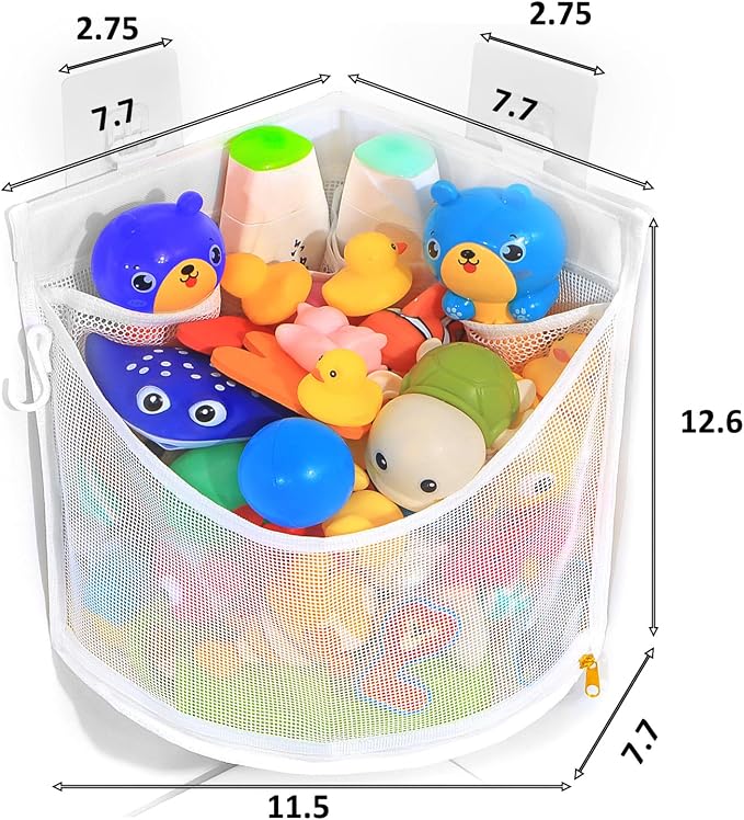 KPH Bath Toy Organizer, Large Capacity Corner Hanging with Mesh bath toy storage, Quick Drying - Image 5