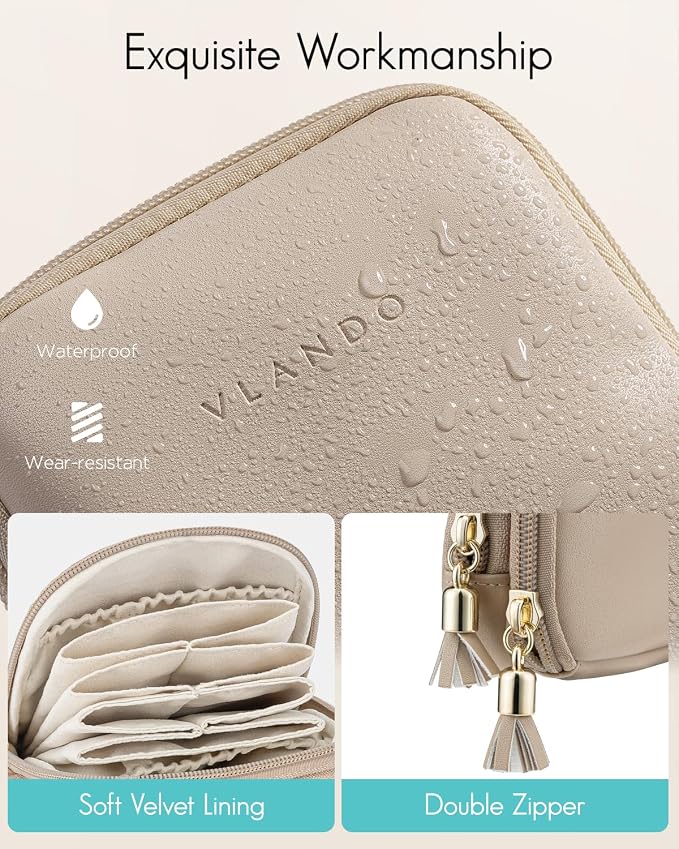 VLANDO Travel Jewelry Case,2-Layer Jewelry Organizer for Travel,Mothers Day Mom Gifts Teacher Gift,Multi-Compartment Jewelry Storage for Rings Earrings Necklaces Bracelets-Toffee - Image 6