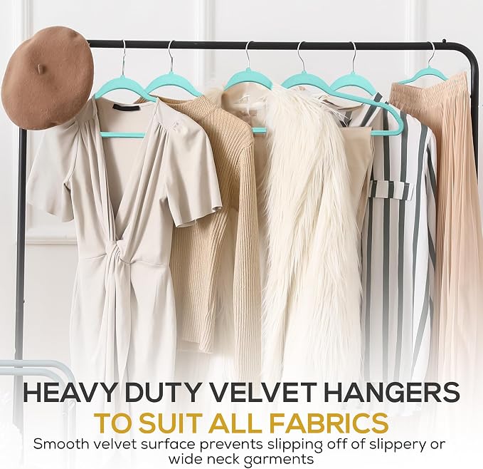 Techzoo 50 Pack New Premium Quality Velvet Hangers Ultra Thin Non Slip Adult Felt Space Saving Hangers for Closet Heavy Duty Coat Pants Dress Hangers 360° Swivel Hook Hold Upto 10 lbs Teal - Image 7