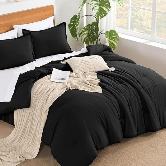 Andency Black Comforter King Size - 7 Pieces Bed in a Bag King Bedding Comforter Sets, Summer Plain Soft Lightweight Comforter with Fitted Sheets, Flat Sheets, Pillowcases & Shams
