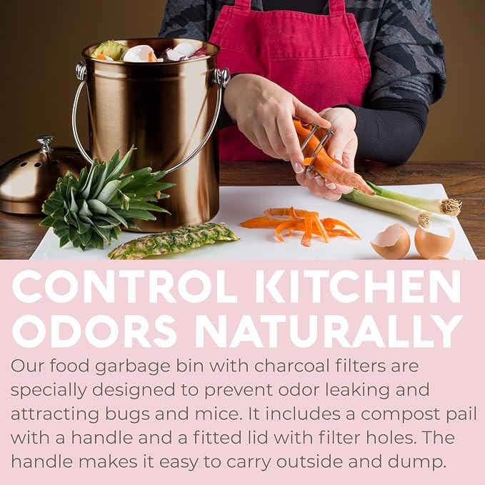 EPICA Countertop Compost Bin Kitchen | 1.3 Gallon | Odorless Composting Bin with Carbon Filters | Indoor Compost Bin with Lid | Stainless Steel Kitchen Composter for Food Scraps & Waste Recycling - Image 3