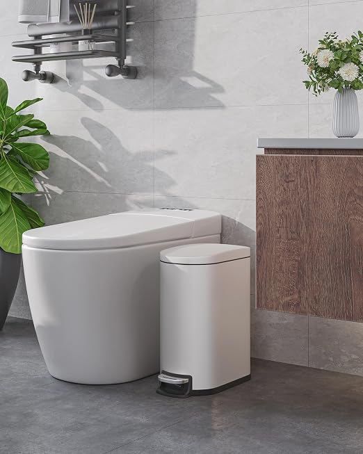 Garvee 13 gal (50 L) and 2.6 gal (10 L) Metal Trash Can Combo Set, Rustproof Garbage Can with Lid, Step-on Trash Bin with Inner Bucket, Rear Handle, White - Image 8
