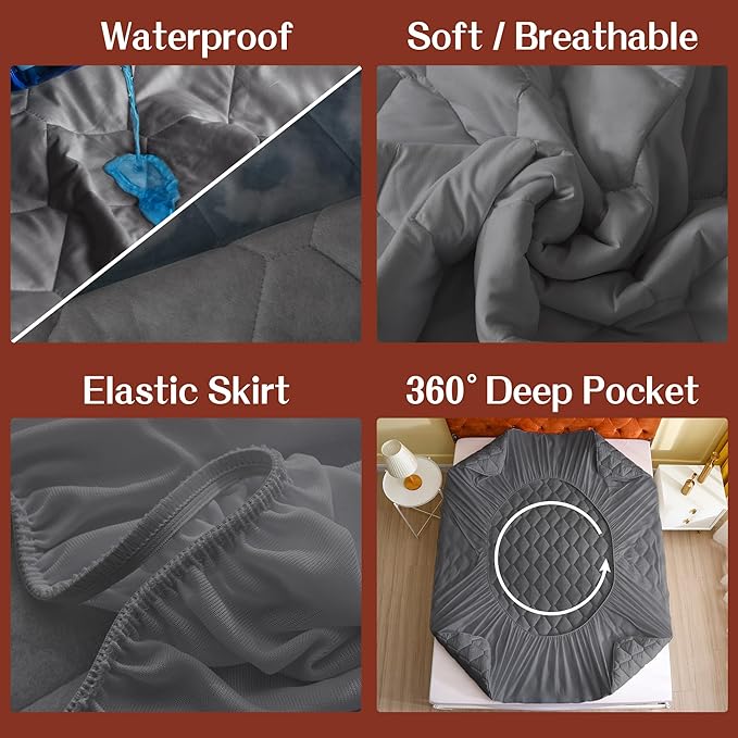 GOONIK Waterproof Mattress Protector, Noiseless California King Size Mattress Pad Cover with 6-18 Inches Deep Pocket, Gray