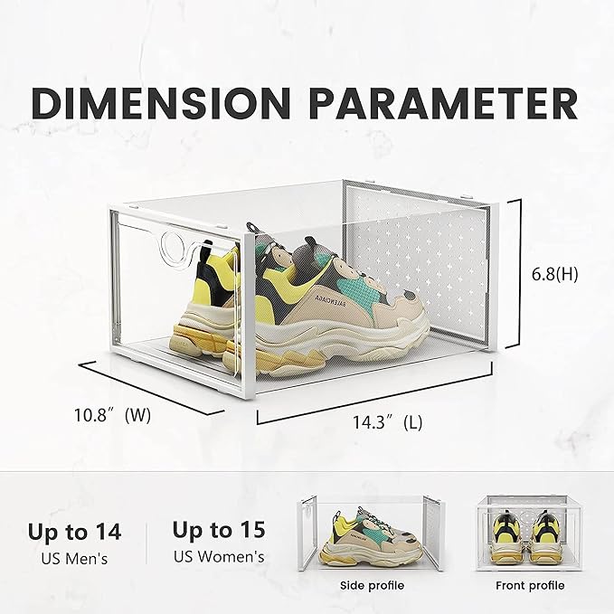 Pinkpum XXL Larger Shoe Storage Boxes Fit Size 14, Clear Plastic Stackable Shoe Organizer 12 Pack Sneaker Storage for Sneakerheads Shoe Containers - Image 2