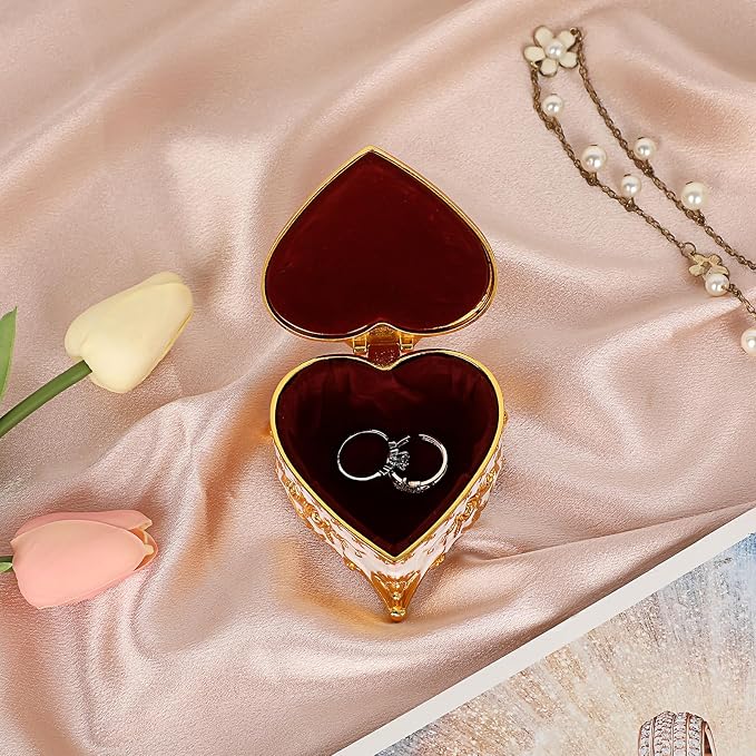 Hipiwe Vintage Metal Jewelry Box - Heart Shape Trinket Organizer Ring Box Case with Rose Pattern Jewelry Storage Box for Ring Earrings Necklace, Gift for Women - Image 3