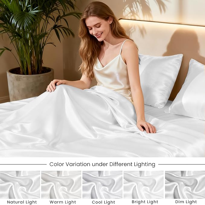 Love's cabin Twin Silky Soft Satin Bed Linen Set - 3 Piece with Deep Pockets, Luxury Satin Sheets, Wrinkle Resistant, Fits Mattresses up to 14''