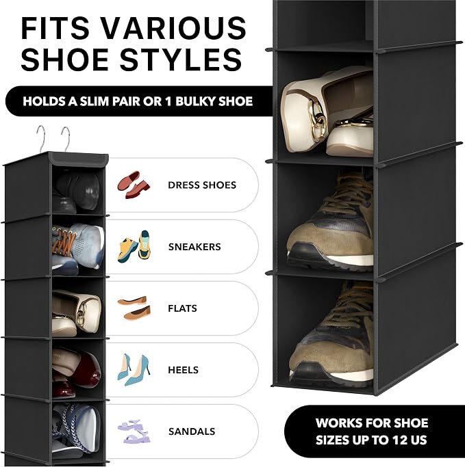 Simple Houseware 10 Shelves Closet Hanging Shoe Organizer, Black - Image 3
