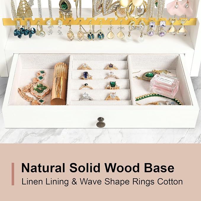 Pinzoveco Earring Organizer, 5 Layer Earring Holder Organizer with Metal Necklace Holder Pole, Rustic Wood Jewelry Organizer Stand Display for Stud Earring Bracelet Necklace Ring, 175 Earring Holes - Image 5
