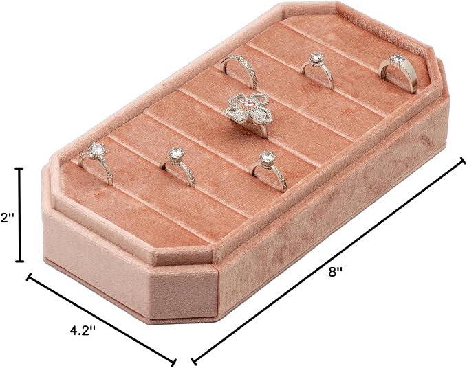 Velvet Ring Organizer Display Tray Jewelry Box Earring Holder Case for Wedding Birthday Christmas Day (Blush Peach) - Image 7