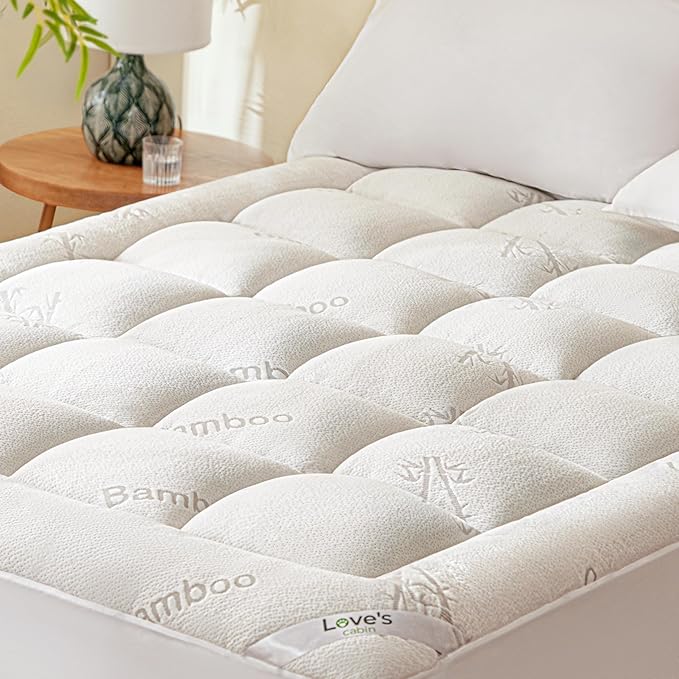 Love's cabin Full Size Mattress Topper Viscose Derived from Bamboo, Thick Pillow Top Mattress Pad with Stretchable Pockets for 8"-20" Mattress, Soft Breathable Cooling Mattress Topper for Hot Sleepers