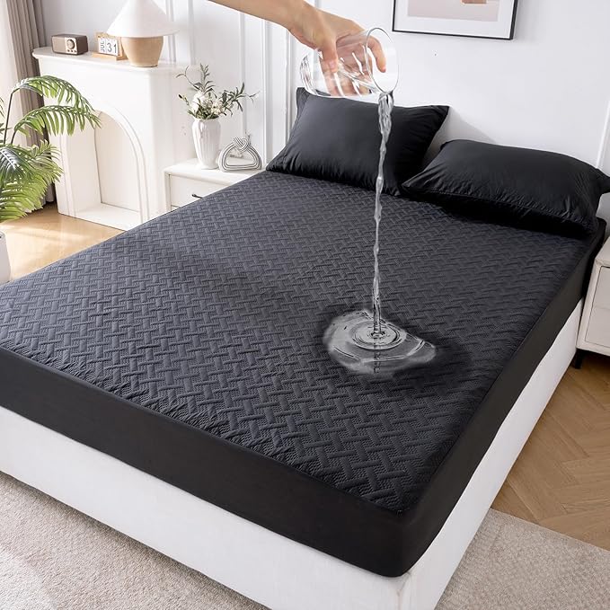 California King Mattress Protector Waterproof - Ultrasonic Noiseless Mattress Pad with Reinforced TPU Backing, Breathable Bed Cover Fit 6"-18" Deep Pocket for Potty Training, Pets, Black
